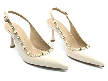 Feles Zımba Şerit Detaylı Arkası Açık Stiletto Kadın Topuklu Ayakkabı