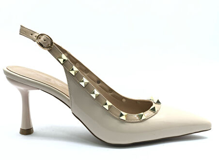 Feles Zımba Şerit Detaylı Arkası Açık Stiletto Kadın Topuklu Ayakkabı