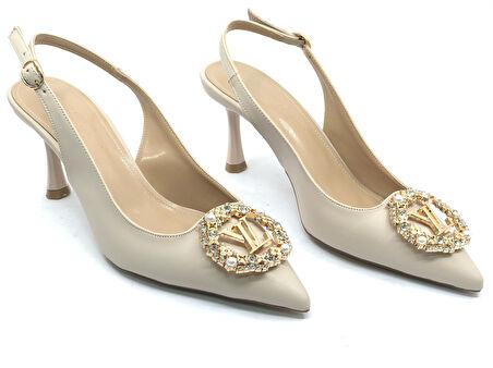 Feles Taşlı Toka Detaylı Arkası Açık Stiletto Kadın Topuklu Ayakkabı