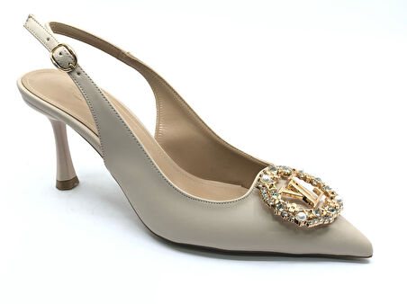 Feles Taşlı Toka Detaylı Arkası Açık Stiletto Kadın Topuklu Ayakkabı