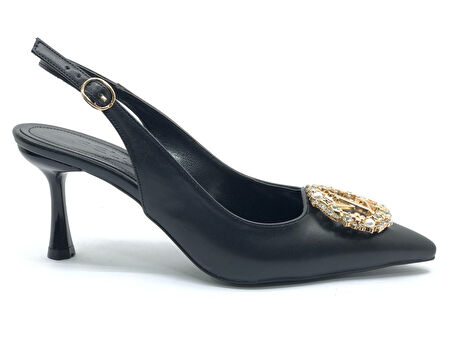 Feles Taşlı Toka Detaylı Arkası Açık Stiletto Kadın Topuklu Ayakkabı