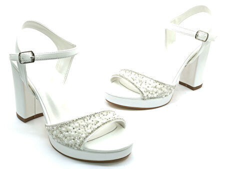 Feles Taşlı Platform Tek Bant Topuklu Kadın Abiye Ayakkabı