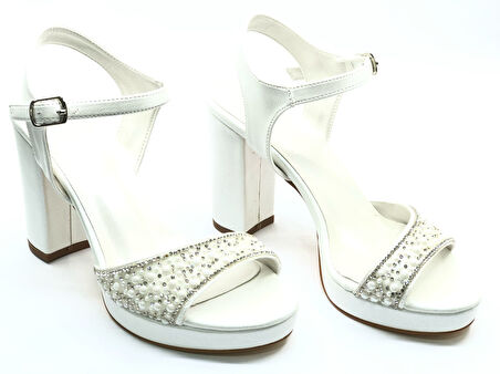 Feles Taşlı Platform Tek Bant Topuklu Kadın Abiye Ayakkabı