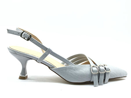 Feles Şeker Topuklu Üç Toka Detaylı Arkası Açık Stiletto Kadın Kısa Topuklu Ayakkabı