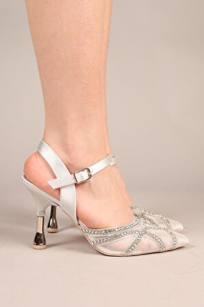 Feles Dantel Taşlı Topuklu Kadın Abiye Ayakkabı