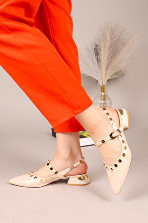 Feles Sarı Pul Detaylı Arkası Açık Kadın Babet Ayakkabı