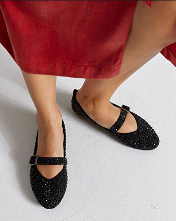 Feles Taş Detaylı Kadın Babet Ayakkabı