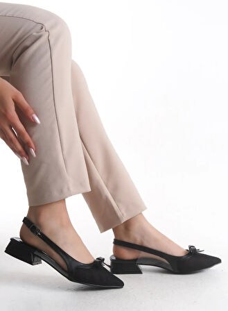 Feles Fiyonk Dantel Detaylı Arkası Açık Kadın Babet Ayakkabı