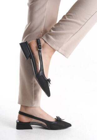 Feles Fiyonk Dantel Detaylı Arkası Açık Kadın Babet Ayakkabı