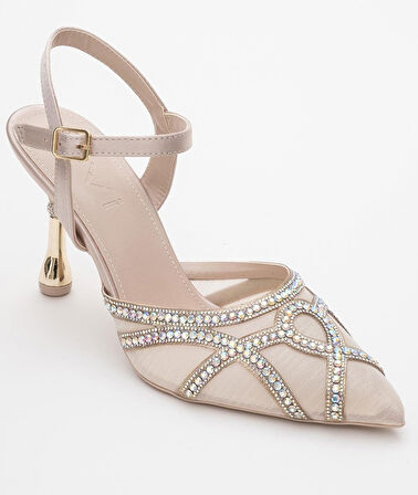 Feles Dantel Taşlı Topuklu Kadın Abiye Ayakkabı