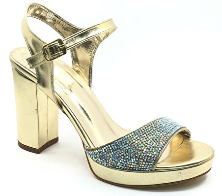 Feles Taşlı Platform Tek Bant Topuklu Kadın Abiye Ayakkabı