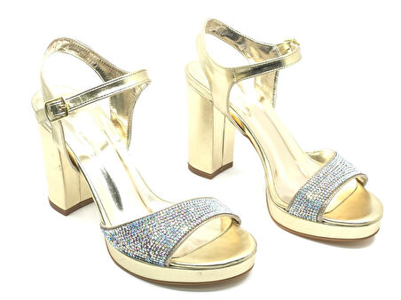 Feles Taşlı Platform Tek Bant Topuklu Kadın Abiye Ayakkabı