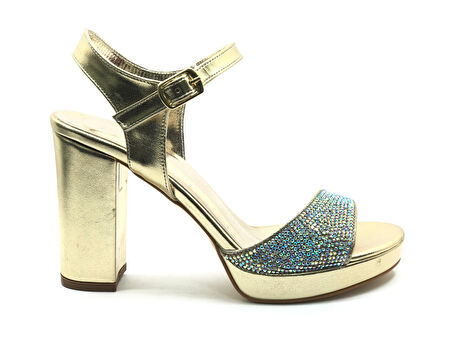 Feles Taşlı Platform Tek Bant Topuklu Kadın Abiye Ayakkabı