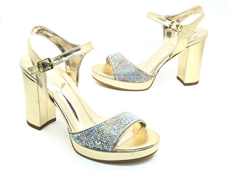 Feles Taşlı Platform Tek Bant Topuklu Kadın Abiye Ayakkabı