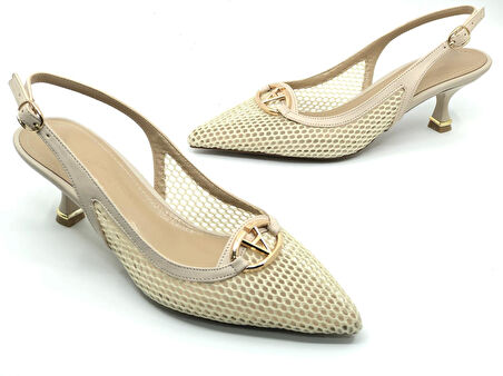 Feles Dantel Detaylı Arkası Açık Stiletto Kadın Topuklu Ayakkabı