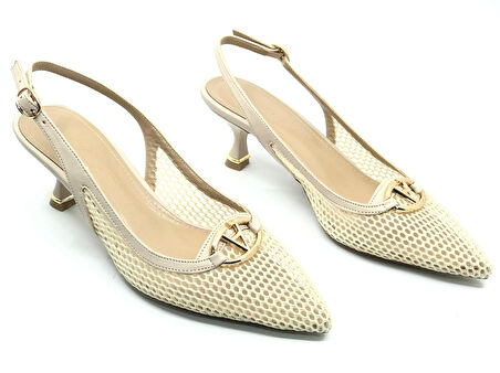 Feles Dantel Detaylı Arkası Açık Stiletto Kadın Topuklu Ayakkabı