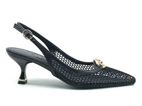 Feles Dantel Detaylı Arkası Açık Stiletto Kadın Topuklu Ayakkabı