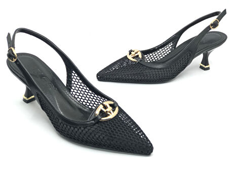 Feles Dantel Detaylı Arkası Açık Stiletto Kadın Topuklu Ayakkabı