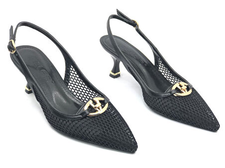 Feles Dantel Detaylı Arkası Açık Stiletto Kadın Topuklu Ayakkabı