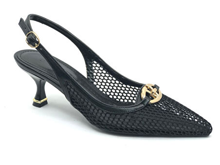 Feles Dantel Detaylı Arkası Açık Stiletto Kadın Topuklu Ayakkabı