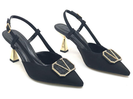 Feles V Toka Detaylı Arkası Açık Stiletto Kadın Topuklu Ayakkabı