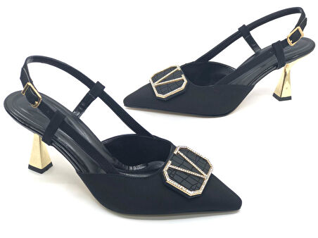 Feles V Toka Detaylı Arkası Açık Stiletto Kadın Topuklu Ayakkabı