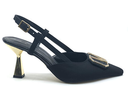 Feles V Toka Detaylı Arkası Açık Stiletto Kadın Topuklu Ayakkabı