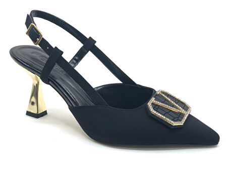 Feles V Toka Detaylı Arkası Açık Stiletto Kadın Topuklu Ayakkabı