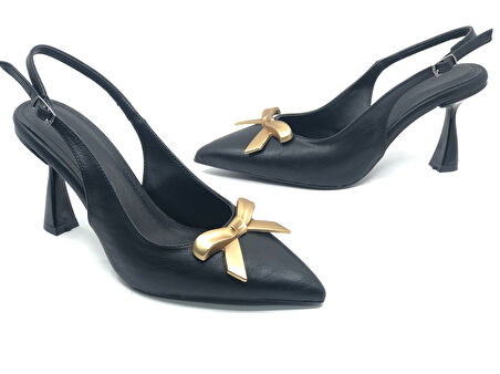 Feles Kurdela Toka Detaylı Arkası Açık Stiletto Kadın Topuklu Ayakkabı