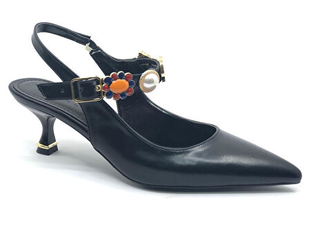 Feles İnci Toka Detaylı Arkası Açık Stiletto Kadın Topuklu Ayakkabı