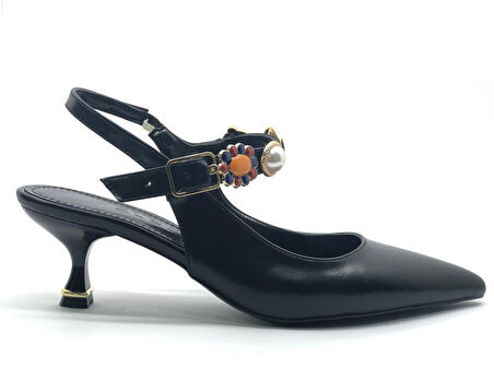 Feles İnci Toka Detaylı Arkası Açık Stiletto Kadın Topuklu Ayakkabı