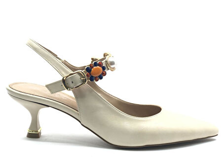 Feles İnci Toka Detaylı Arkası Açık Stiletto Kadın Topuklu Ayakkabı