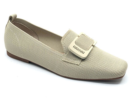 Feles Triko Detaylı Küt Burun Kadın Babet Ayakkabı