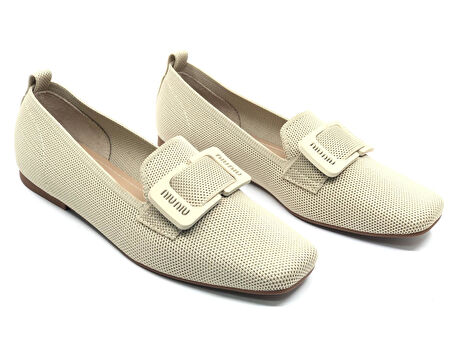 Feles Triko Detaylı Küt Burun Kadın Babet Ayakkabı