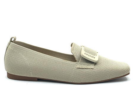 Feles Triko Detaylı Küt Burun Kadın Babet Ayakkabı