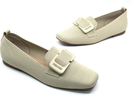 Feles Triko Detaylı Küt Burun Kadın Babet Ayakkabı