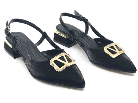 Feles V Toka Detaylı Arkası Açık Kadın Babet Ayakkabı