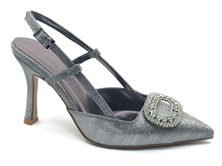 Feles Taş Toka Detaylı Arkası Açık Stiletto Kadın Topuklu Ayakkabı