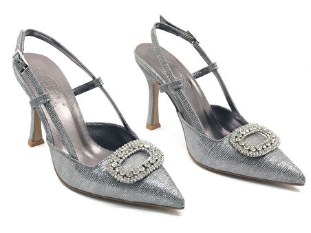 Feles Taş Toka Detaylı Arkası Açık Stiletto Kadın Topuklu Ayakkabı