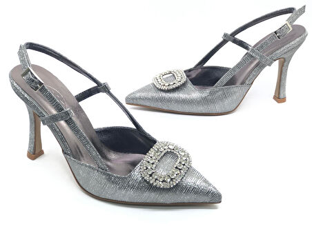 Feles Taş Toka Detaylı Arkası Açık Stiletto Kadın Topuklu Ayakkabı
