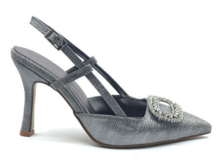 Feles Taş Toka Detaylı Arkası Açık Stiletto Kadın Topuklu Ayakkabı