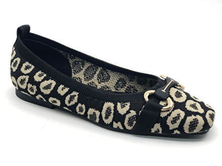 Feles Leopar Triko Küt Burun Kadın Babet Ayakkabı