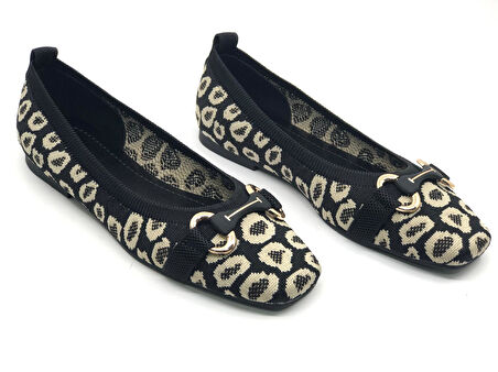 Feles Leopar Triko Küt Burun Kadın Babet Ayakkabı