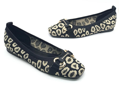 Feles Leopar Triko Küt Burun Kadın Babet Ayakkabı