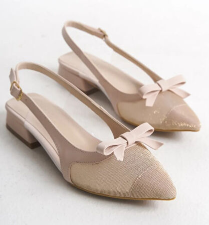 Feles Fiyonk Dantel Detaylı Arkası Açık Kadın Babet Ayakkabı