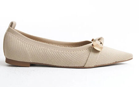 Feles Triko Fiyonk Detaylı Sivri Burun Kadın Babet Ayakkabı