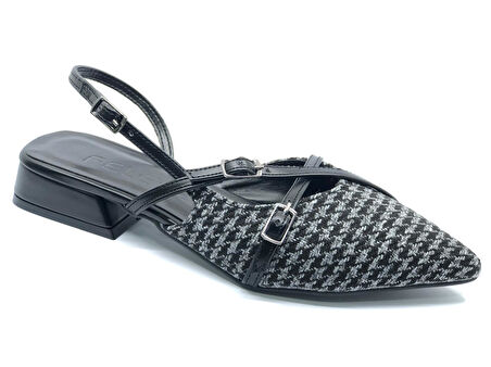 Feles Toka Detaylı Kısa Topuklu Arkası Açık Kadın Babet Ayakkabı