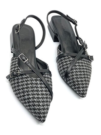 Feles Toka Detaylı Kısa Topuklu Arkası Açık Kadın Babet Ayakkabı