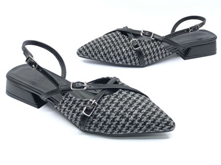 Feles Toka Detaylı Kısa Topuklu Arkası Açık Kadın Babet Ayakkabı