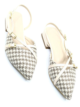 Feles Toka Detaylı Kısa Topuklu Arkası Açık Kadın Babet Ayakkabı